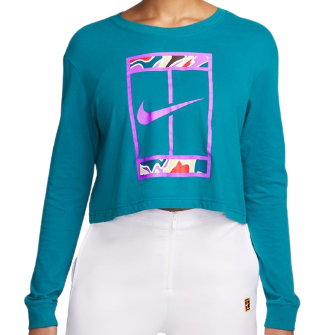 Nike Court Dri-Fit Slam Women Long-Sleeve Cropped Tennis Tee - Green Abyss