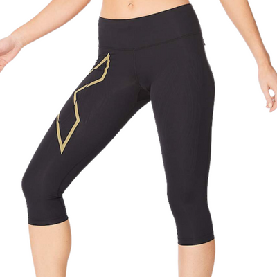 2XU Womens Light Speed Mid-Rise Comp 3/4 - Black/Gold Reflective