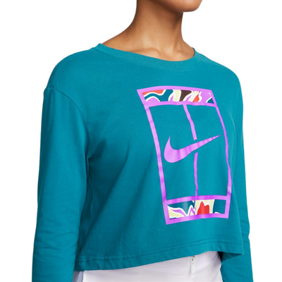 Nike Court Dri-Fit Slam Women Long-Sleeve Cropped Tennis Tee - Green Abyss